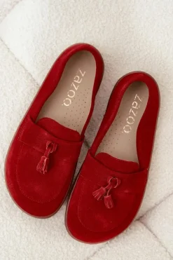 Zazoo Mokasyny Damskie Zamszowe|Barefoot*Skórzane Zamszowe Mokasyny Typu Barefoot 322 Czerwone Czerwony