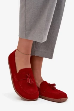 Zazoo Mokasyny Damskie Zamszowe|Barefoot*Skórzane Zamszowe Mokasyny Typu Barefoot 322 Czerwone Czerwony