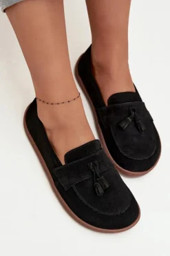 Damskie Zazoo Skórzane Zamszowe Mokasyny Typu Barefoot 322 Czarne