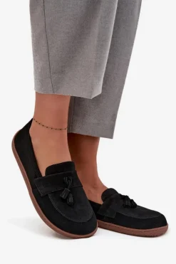 Damskie Zazoo Skórzane Zamszowe Mokasyny Typu Barefoot 322 Czarne