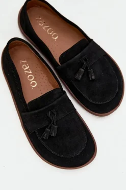 Damskie Zazoo Skórzane Zamszowe Mokasyny Typu Barefoot 322 Czarne