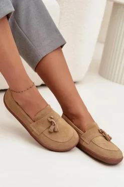 Damskie Zazoo Skórzane Zamszowe Mokasyny Typu Barefoot 322 Beżowe