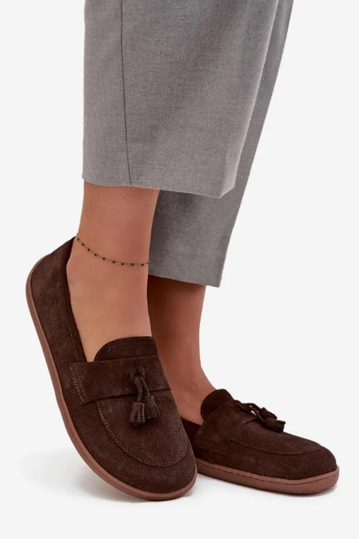 Zazoo Mokasyny Damskie Zamszowe|Barefoot*Skórzane Zamszowe Mokasyny Typu Barefoot 322 Czekoladowe Brązowy