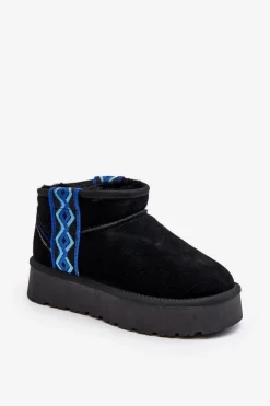 Sale Boto Skórzane Zamszowe Śniegowce Damskie Na Grubej Podeszwie Czarne Vebissat