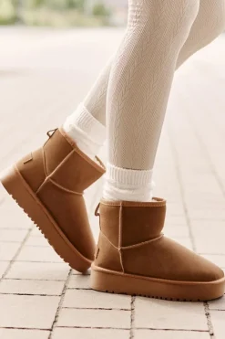 Boto Śniegowce Damskie*Skórzane Zamszowe Śniegowce Na Platformie Za Kostkę Camel Rianaella Brązowy