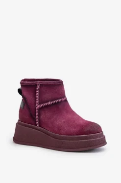 Maciejka Śniegowce Damskie*Skórzane Zamszowe Śniegowce Botki Na Platformie I Koturnie 06769-23 Bordowe