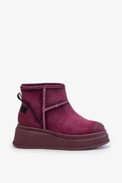 Maciejka Śniegowce Damskie*Skórzane Zamszowe Śniegowce Botki Na Platformie I Koturnie 06769-23 Bordowe