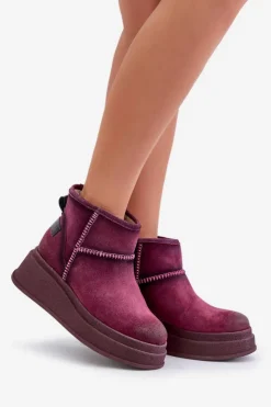 Maciejka Śniegowce Damskie*Skórzane Zamszowe Śniegowce Botki Na Platformie I Koturnie 06769-23 Bordowe