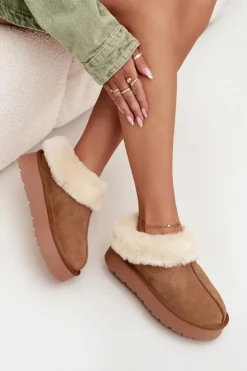 Boto Śniegowce Damskie*Skórzane Zamszowe Śniegowce Damskie Z Futerkiem Camel Mivelle Brązowy