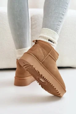 Boto Śniegowce Damskie*Skórzane Zamszowe Śniegowce Na Platformie Camel Nereviana Brązowy