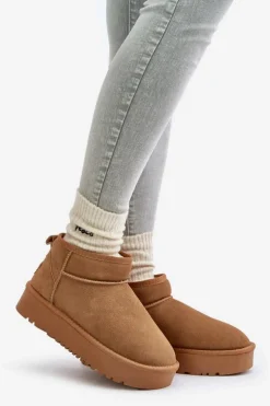 Boto Śniegowce Damskie*Skórzane Zamszowe Śniegowce Na Platformie Camel Nereviana Brązowy