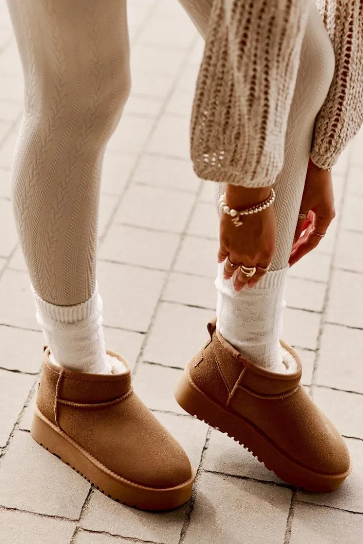 Boto Śniegowce Damskie*Skórzane Zamszowe Śniegowce Na Platformie Camel Nereviana Brązowy