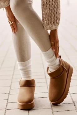 Boto Śniegowce Damskie*Skórzane Zamszowe Śniegowce Na Platformie Camel Nereviana Brązowy