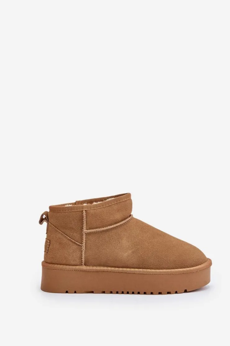 Boto Śniegowce Damskie*Skórzane Zamszowe Śniegowce Na Platformie Camel Nereviana Brązowy