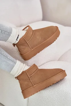 Boto Śniegowce Damskie*Skórzane Zamszowe Śniegowce Na Platformie Camel Nereviana Brązowy