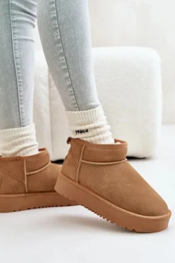 Boto Śniegowce Damskie*Skórzane Zamszowe Śniegowce Na Platformie Camel Nereviana Brązowy