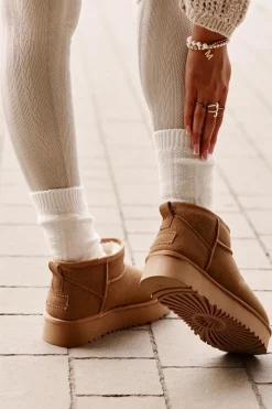 Boto Śniegowce Damskie*Skórzane Zamszowe Śniegowce Na Platformie Camel Nereviana Brązowy