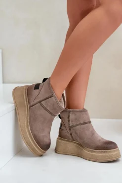 Damskie Maciejka Skórzane Zamszowe Śniegowce Botki Na Platformie I Koturnie 06769-02 Ciemnobrązowe