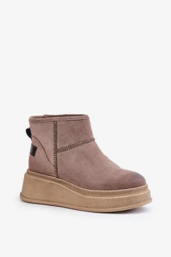 Damskie Maciejka Skórzane Zamszowe Śniegowce Botki Na Platformie I Koturnie 06769-02 Ciemnobrązowe