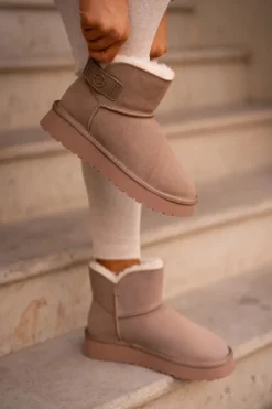 New Buty damskie Vinceza Skórzane Zamszowe Śniegowce Z Futerkiem Vinceza 97951 Beżowe