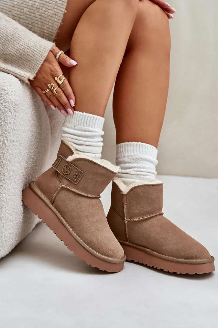 New Buty damskie Vinceza Skórzane Zamszowe Śniegowce Z Futerkiem Vinceza 97951 Beżowe