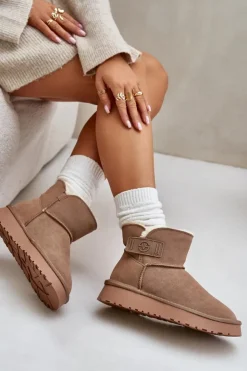 New Buty damskie Vinceza Skórzane Zamszowe Śniegowce Z Futerkiem Vinceza 97951 Beżowe