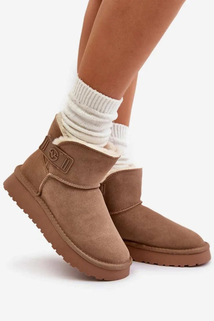 New Buty damskie Vinceza Skórzane Zamszowe Śniegowce Z Futerkiem Vinceza 97951 Beżowe