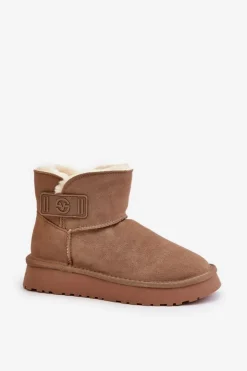 New Buty damskie Vinceza Skórzane Zamszowe Śniegowce Z Futerkiem Vinceza 97951 Beżowe