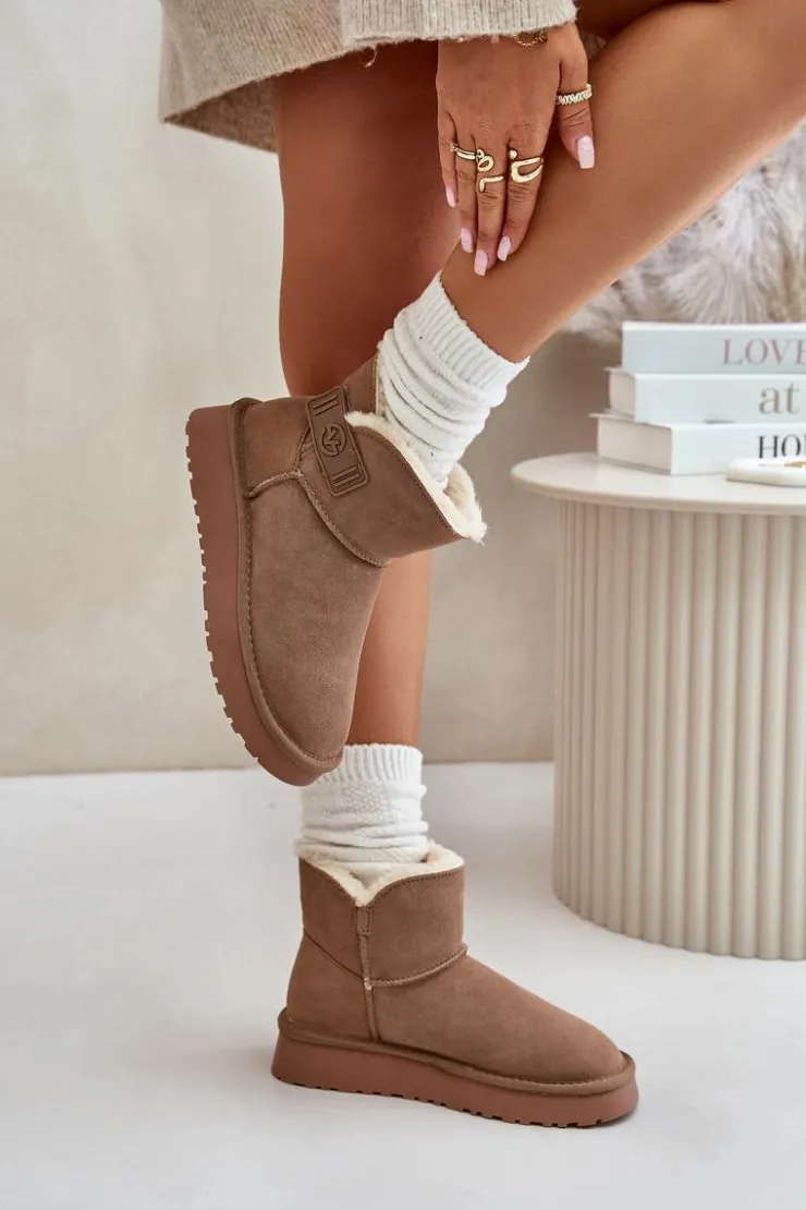 New Buty damskie Vinceza Skórzane Zamszowe Śniegowce Z Futerkiem Vinceza 97951 Beżowe