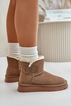 New Buty damskie Vinceza Skórzane Zamszowe Śniegowce Z Futerkiem Vinceza 97951 Beżowe