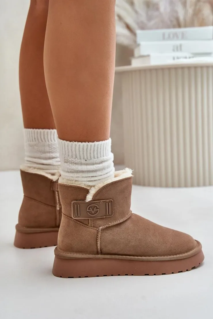 New Buty damskie Vinceza Skórzane Zamszowe Śniegowce Z Futerkiem Vinceza 97951 Beżowe