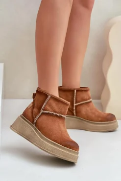 Maciejka Śniegowce Damskie*Skórzane Zamszowe Śniegowce Botki Na Platformie I Koturnie 06769-29 Brązowe Brązowy