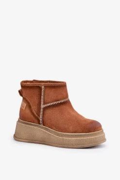 Maciejka Śniegowce Damskie*Skórzane Zamszowe Śniegowce Botki Na Platformie I Koturnie 06769-29 Brązowe Brązowy