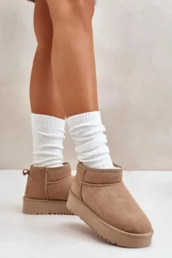 Damskie Boto Skórzane Zamszowe Śniegowce Na Platformie Beżowe Nereviana