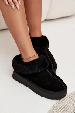 Damskie Boto Skórzane Zamszowe Śniegowce Damskie Z Futerkiem Czarne Mivelle