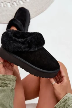 Damskie Boto Skórzane Zamszowe Śniegowce Damskie Z Futerkiem Czarne Mivelle