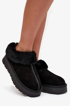 Damskie Boto Skórzane Zamszowe Śniegowce Damskie Z Futerkiem Czarne Mivelle