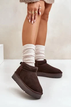 Boto Śniegowce Damskie*Skórzane Zamszowe Śniegowce Na Platformie Brązowe Nereviana