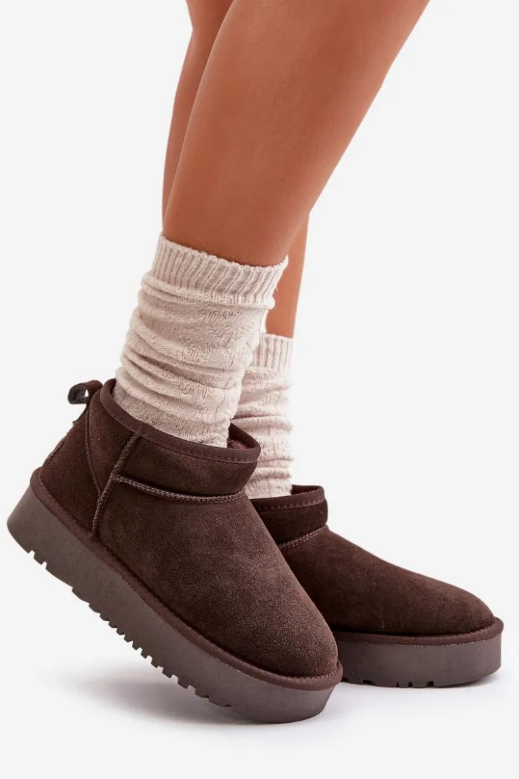 Boto Śniegowce Damskie*Skórzane Zamszowe Śniegowce Na Platformie Brązowe Nereviana