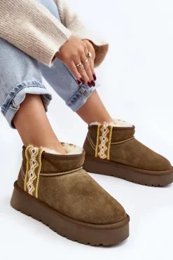 Damskie Boto Skórzane Zamszowe Śniegowce Damskie Zielone Vebissat