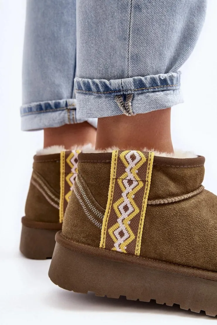 Damskie Boto Skórzane Zamszowe Śniegowce Damskie Zielone Vebissat