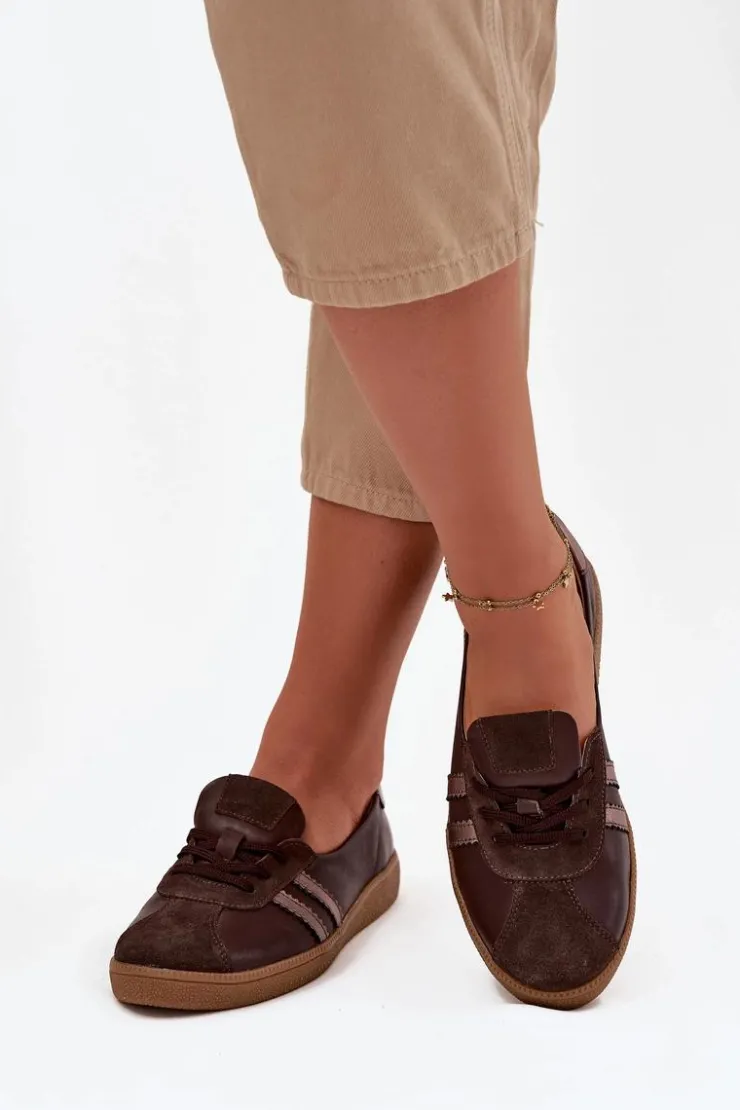 Zazoo Półbuty Skórzane|Barefoot*Skórzane Zamszowe Półbuty Damskie Typu Barefoot N1341 Czekoladowe Brązowy