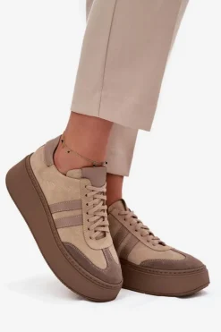 Discount Zazoo Skórzane Zamszowe Sneakersy Damskie Na Platformie 3775 Beżowe Beżowy