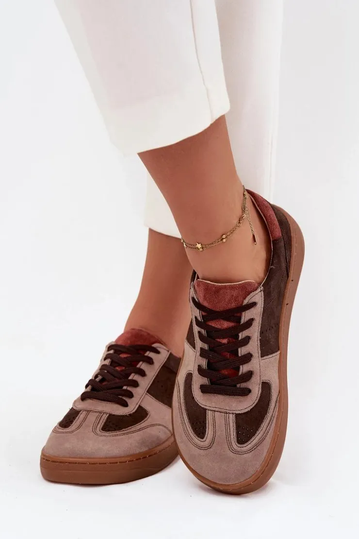 Damskie Zazoo Skórzane Zamszowe Sneakersy Barefoot Damskie N1277 Brązowe