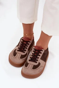 Damskie Zazoo Skórzane Zamszowe Sneakersy Barefoot Damskie N1277 Brązowe