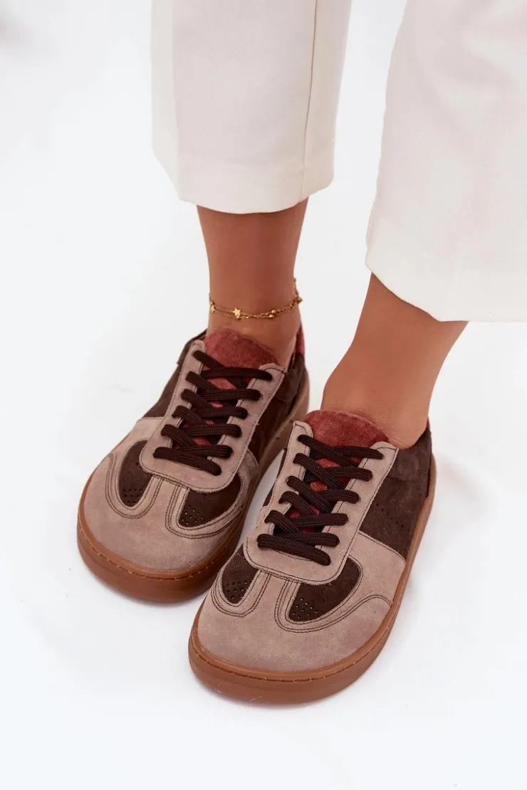 Damskie Zazoo Skórzane Zamszowe Sneakersy Barefoot Damskie N1277 Brązowe