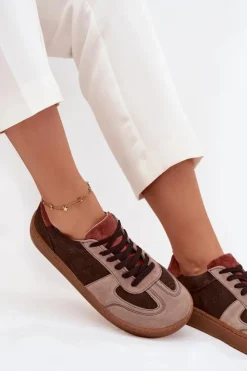 Damskie Zazoo Skórzane Zamszowe Sneakersy Barefoot Damskie N1277 Brązowe