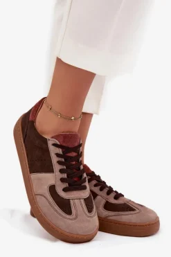 Damskie Zazoo Skórzane Zamszowe Sneakersy Barefoot Damskie N1277 Brązowe