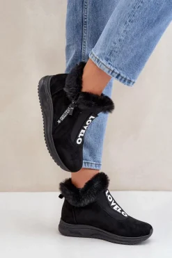 Boto Sneakersy Damskie|Botki Sznurowane*Sneakersy Botki Damskie Z Futerkiem Czarne Zeriana Czarny