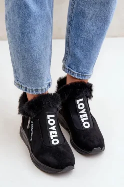 Boto Sneakersy Damskie|Botki Sznurowane*Sneakersy Botki Damskie Z Futerkiem Czarne Zeriana Czarny